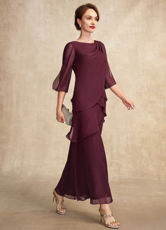 Robe Trapèze Mauve Mousseline Plissée Longue - gallery 7