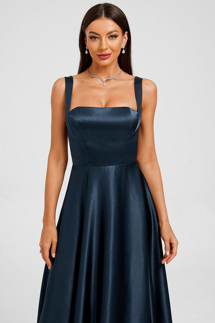 Robe Trapèze Satin Marine Élégante - gallery 2