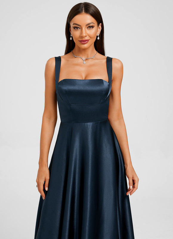 Robe Trapèze Satin Marine Élégante - gallery 2