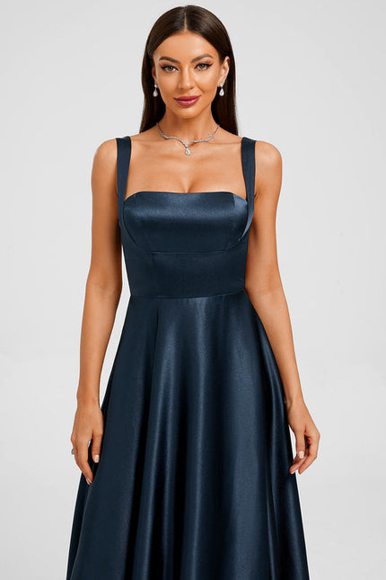 Robe Trapèze Satin Marine Élégante - gallery 2