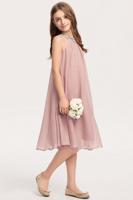 Robe Trapèze Rose Pastel À Perles