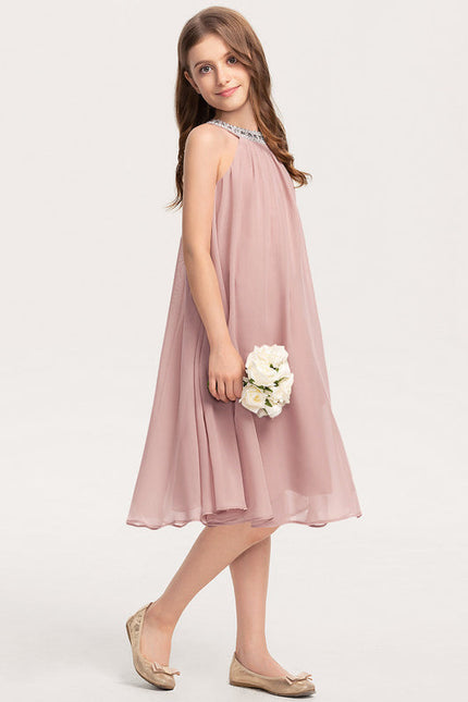 Robe Trapèze Rose Pastel À Perles