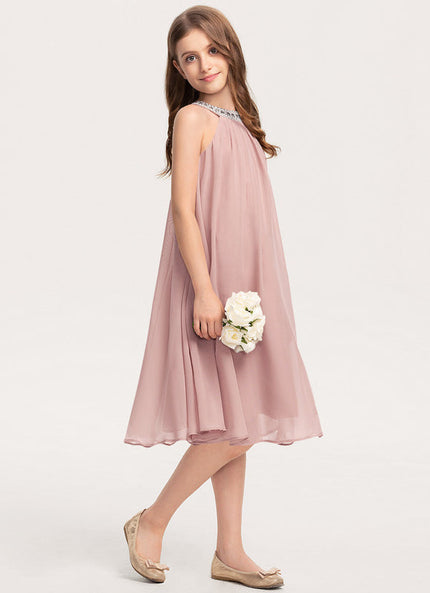Robe Trapèze Rose Pastel À Perles
