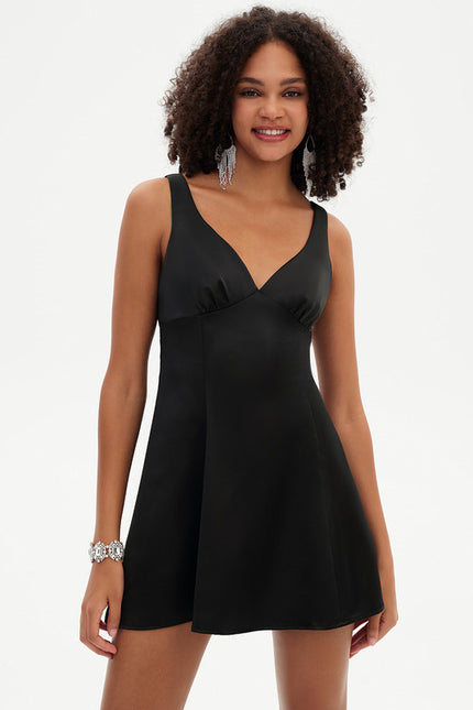 Robe Trapèze Mini Noir Satiné - gallery 6