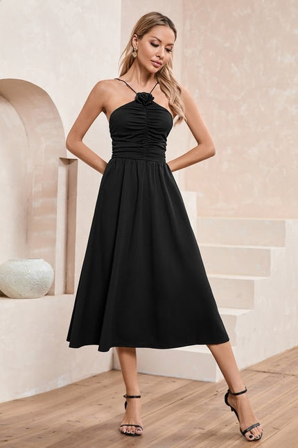 Robe Trapèze Élégance Sombre Midi - gallery 6