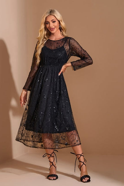 Robe Trapèze Noir Étoilé Chic