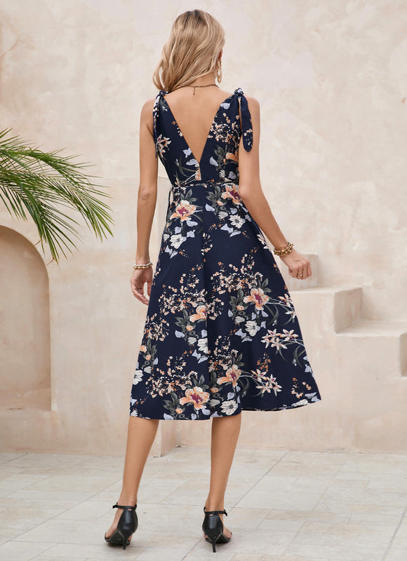 Robe Trapèze Élégance Marine Florale - gallery 3