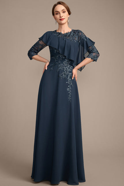 Robe Trapèze Marine Florale - gallery 2