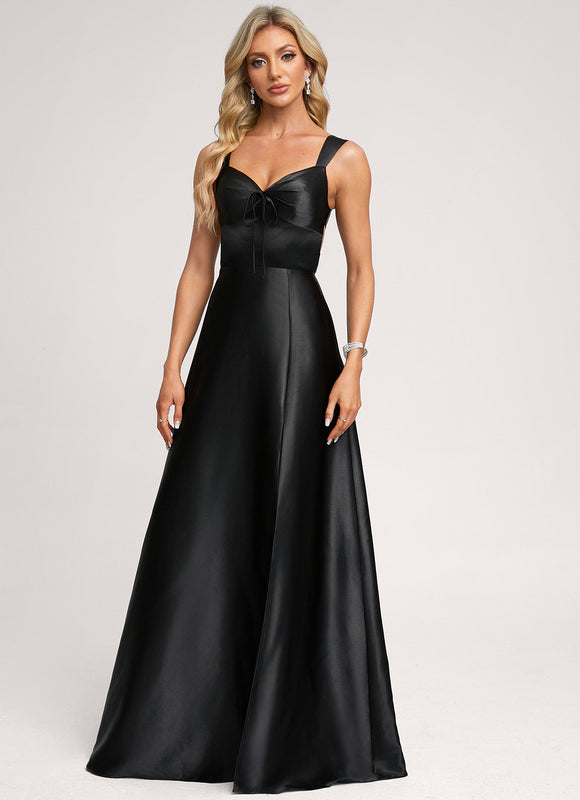 Robe Trapèze Satin Noir Élégant - gallery 2