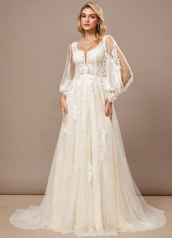 Robe Trapèze De Mariée Éthérée - gallery 4