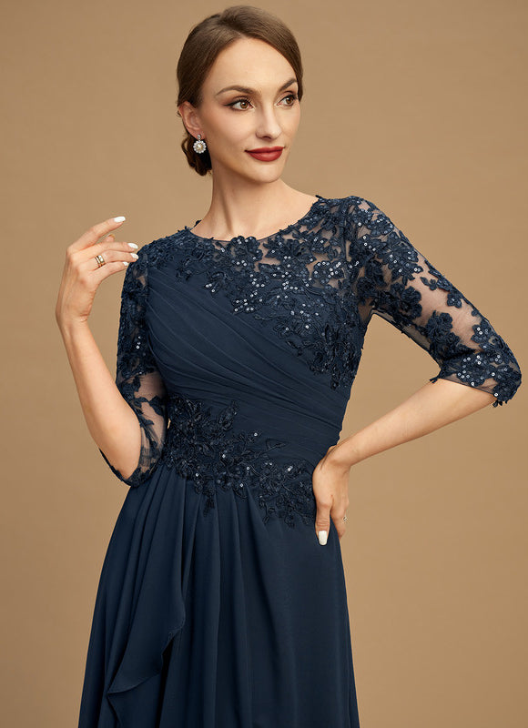 Robe Trapèze Bleue Marine Longue Dentelle - gallery 5