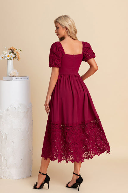 Robe Trapèze Rouge Dentelle Élégante - gallery 2