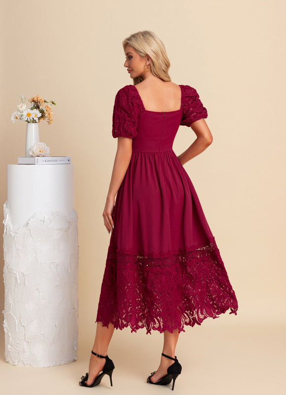 Robe Trapèze Rouge Dentelle Élégante - gallery 2