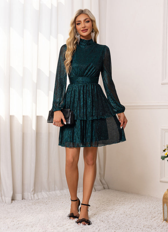 Robe Trapèze Éclat Sombre Satiné - gallery 2