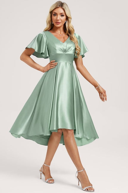 Robe Trapèze Satin Bleu Élégant - gallery 2