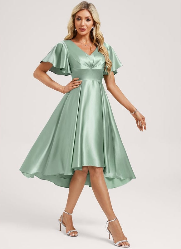 Robe Trapèze Satin Bleu Élégant - gallery 2