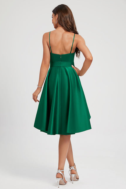 Robe Trapèze Vert Émeraude Satin Nœud Volants - gallery 3
