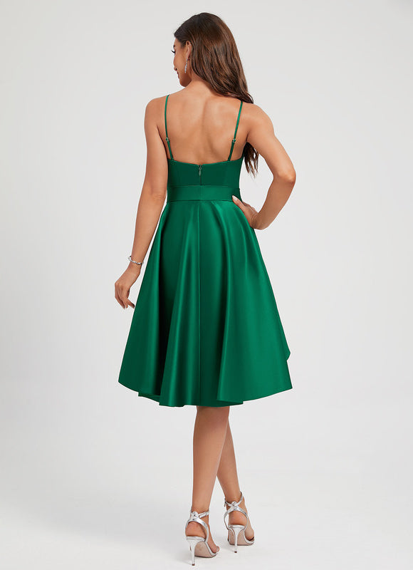 Robe Trapèze Vert Émeraude Satin Nœud Volants - gallery 3