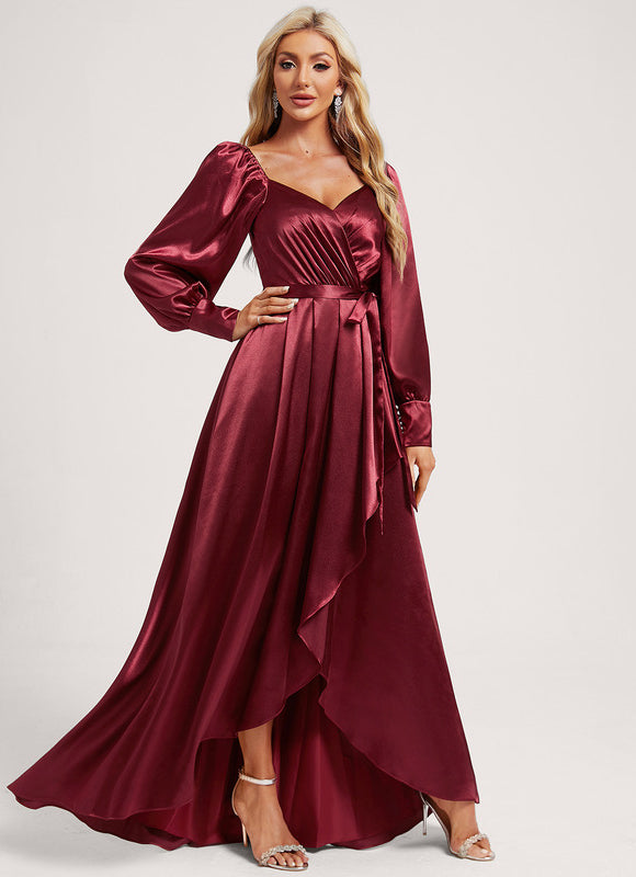 Robe Trapèze Satin Bleu Élégant
