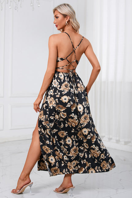 Robe Trapèze Fleur Noire Satinée - gallery 4