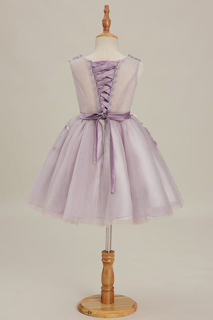 Robe Trapèze Violette Pastel Avec Tulles Et Perles - gallery 5