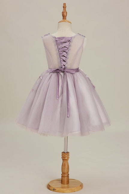 Robe Trapèze Violette Pastel Avec Tulles Et Perles - gallery 5
