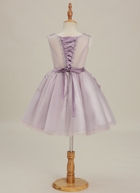 Robe Trapèze Violette Pastel Avec Tulles Et Perles - gallery 5