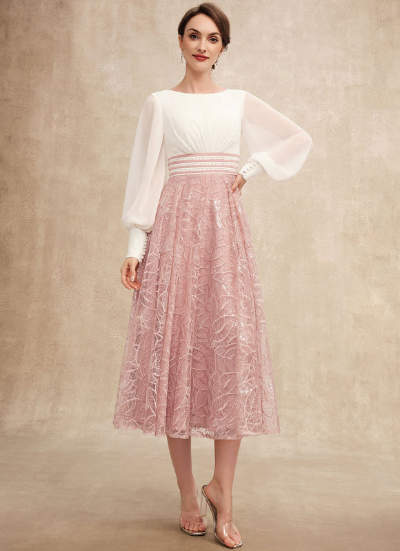 Robe Trapèze Chiffon Rosée - gallery 2