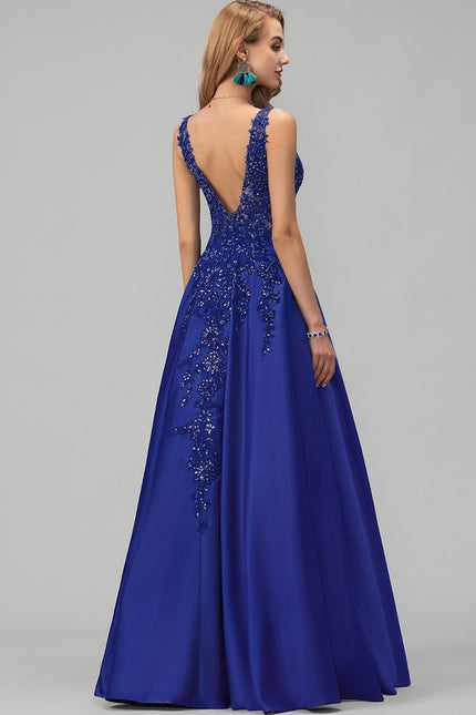 Robe Trapèze Satin Bleu Mystique - gallery 3