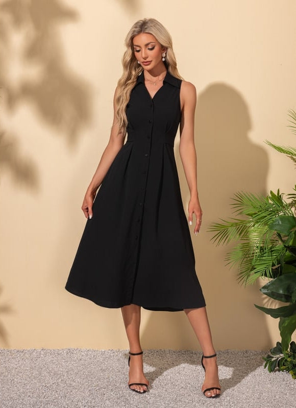 Robe Trapèze Élégante Noire - gallery 5