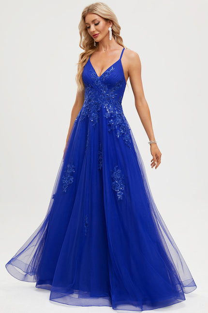 Robe Trapèze Bleu Lumineux Tulle - gallery 3