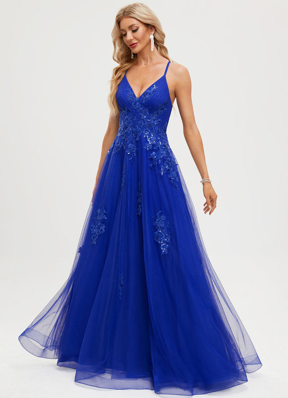 Robe Trapèze Bleu Lumineux Tulle - gallery 3