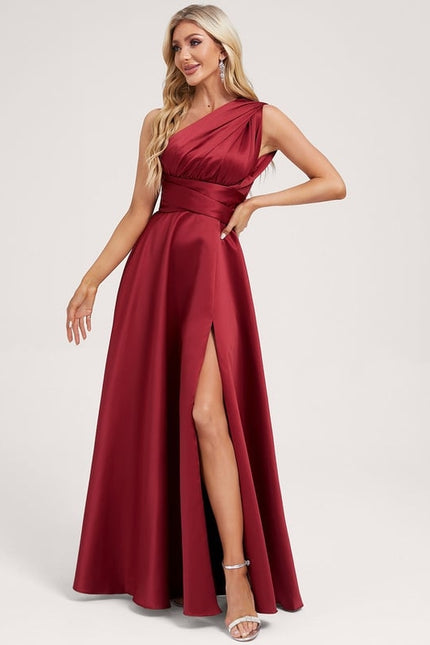 Robe Trapèze Satin Rouge Profond - gallery 5