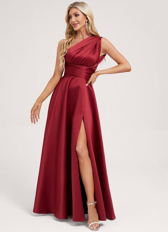 Robe Trapèze Satin Rouge Profond - gallery 5
