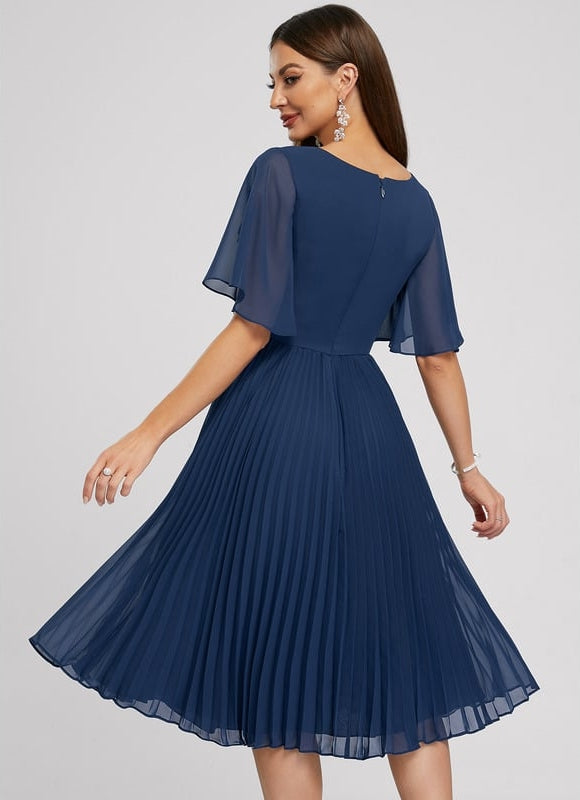 Robe Trapèze Nuit Marine Plissée - gallery 5