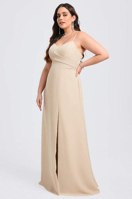 Robe Trapèze Longue Beige Élégante - gallery 6