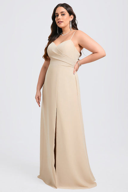 Robe Trapèze Longue Beige Élégante - gallery 6