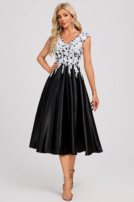 Robe Trapèze Satinée Noir Étoilé - gallery 1
