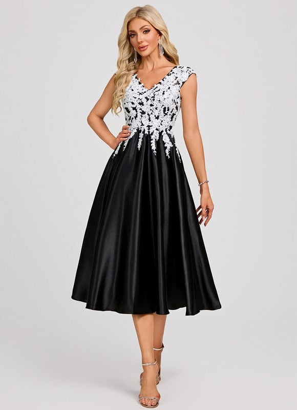 Robe Trapèze Satinée Noir Étoilé - gallery 1