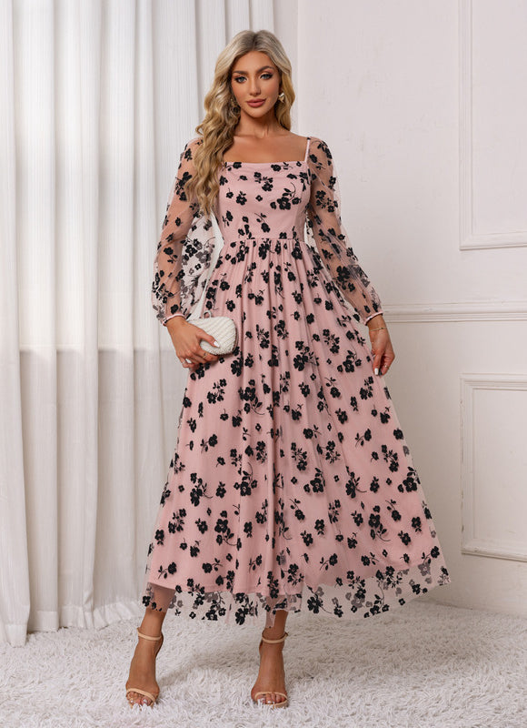Robe Trapèze Florale Rosée