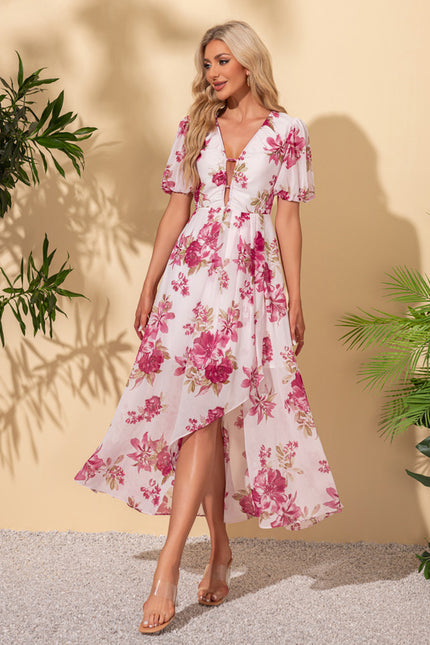 Robe Trapèze Nuit Fleurie Asymétrique - gallery 2