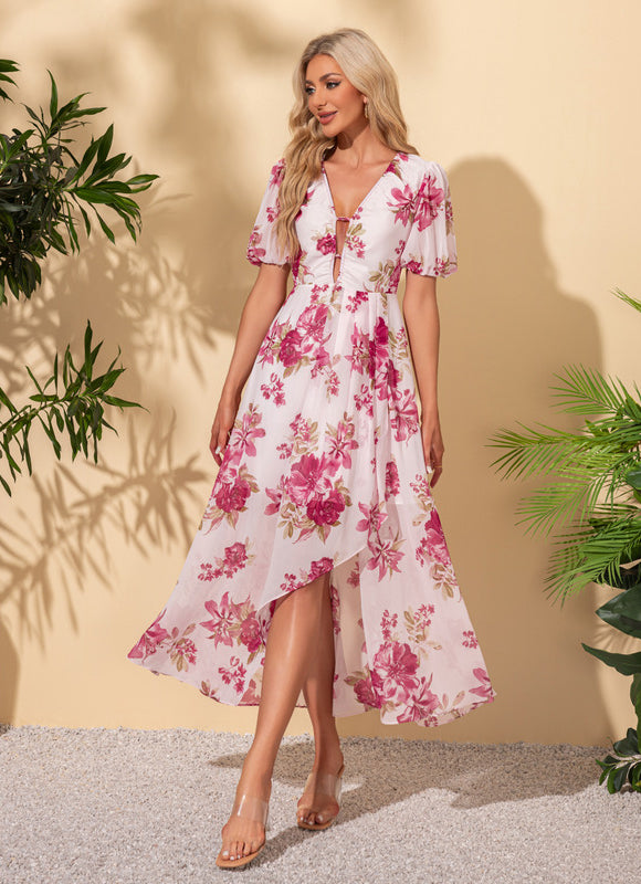 Robe Trapèze Nuit Fleurie Asymétrique - gallery 2