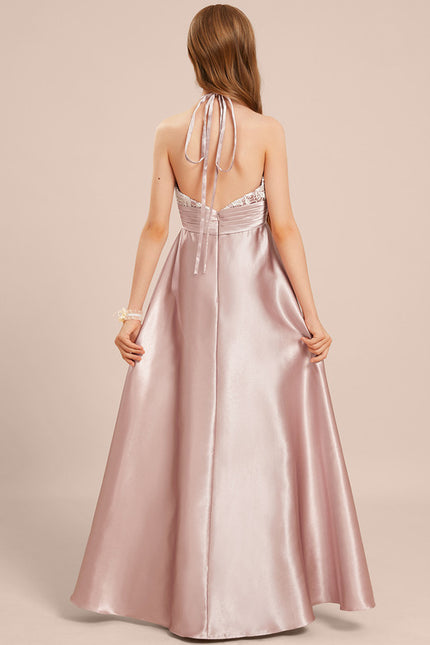 Robe Trapèze Halter Satinée Rose - gallery 2