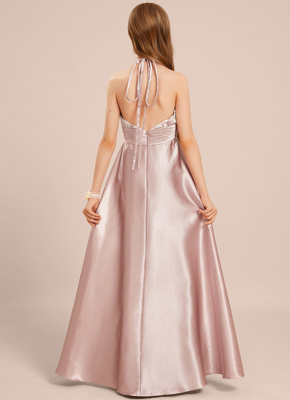 Robe Trapèze Halter Satinée Rose - gallery 2