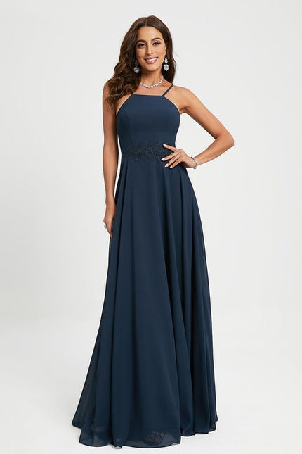 Robe Trapèze Bleue Marine Dentelle Mousseline Soirée