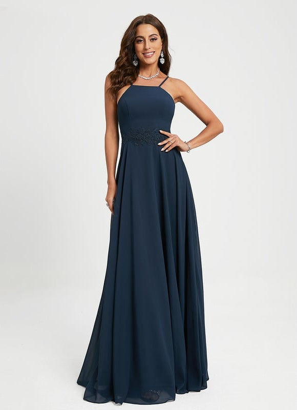 Robe Trapèze Bleue Marine Dentelle Mousseline Soirée