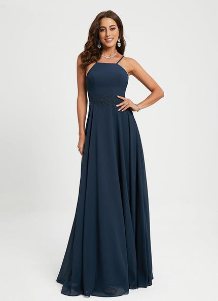 Robe Trapèze Bleue Marine Dentelle Mousseline Soirée