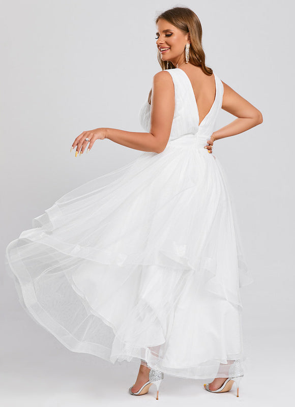 Robe Trapèze Blanche Tulle Volants Plisées - gallery 8