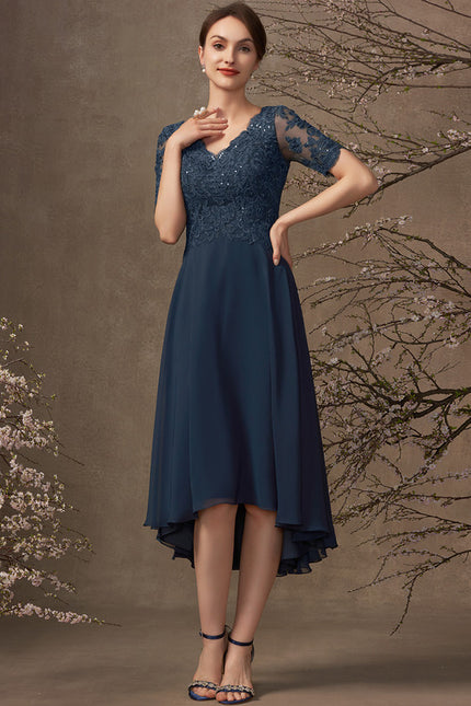 Robe Trapèze Bleu Marine Dentelle Mousseline - gallery 2
