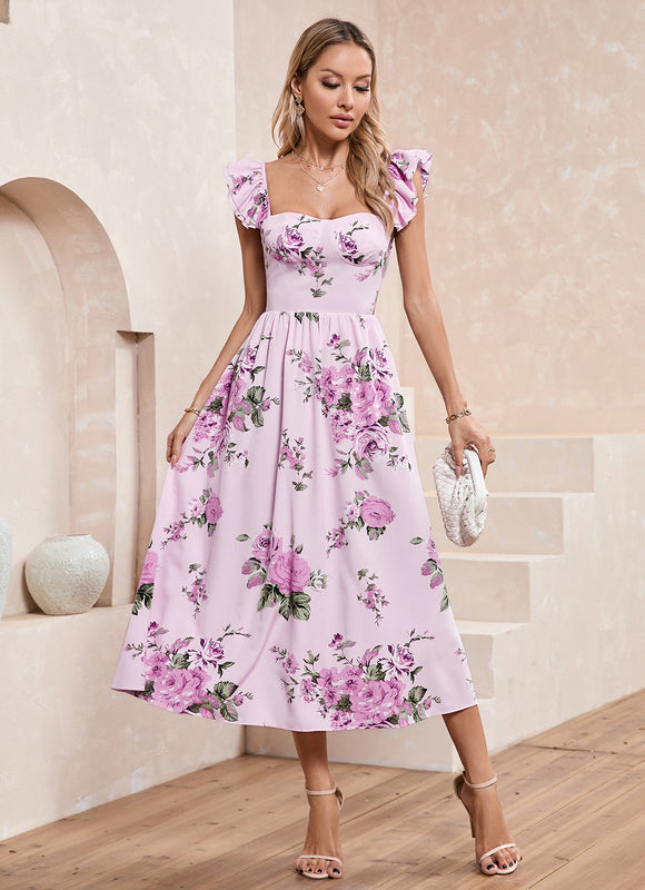 Robe Trapèze Rosée Épanouie - gallery 1